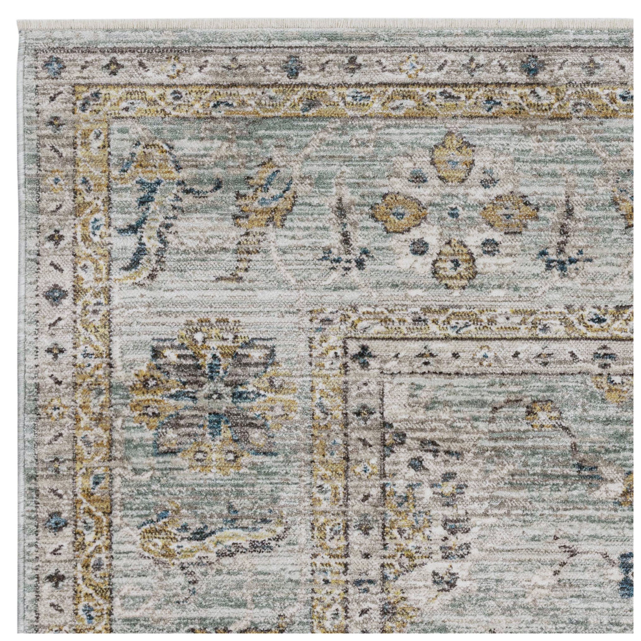 Floral Design Vintage Style Rug in Blue Grey